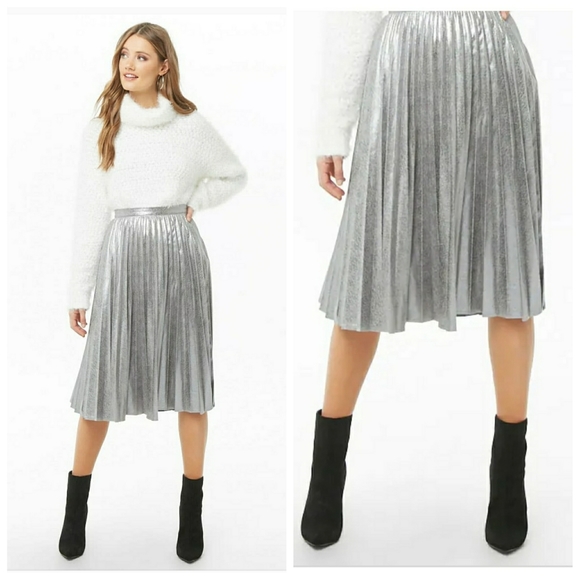 Forever 21 Dresses & Skirts - F21 Distressed Metallic Accordion-Pleat Sk…